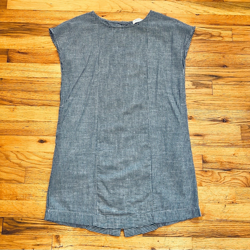 Mododoc Cotton Blend Striped Short Sleeve Tunic Dress Blue Stripe S EUC Coastal